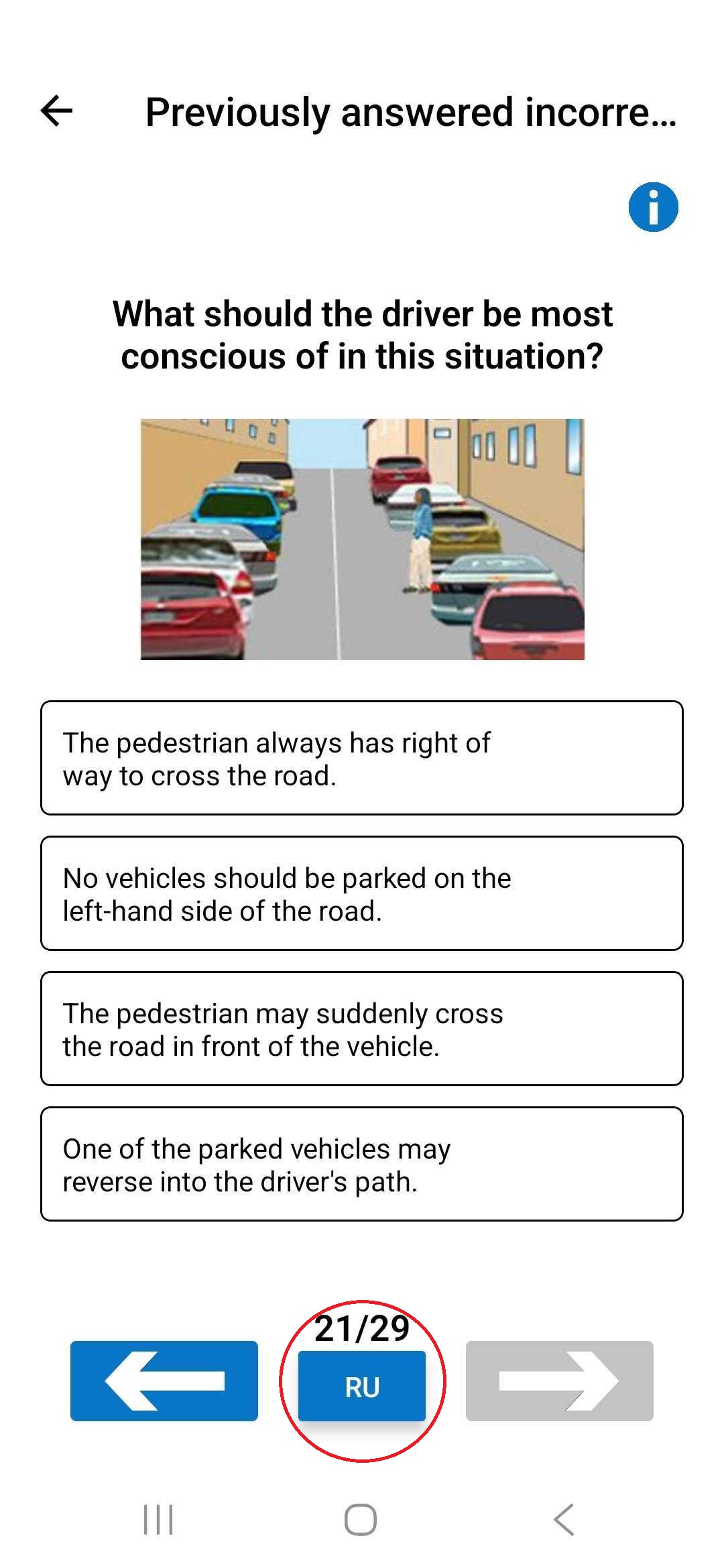 Settings screen for selecting English or Russian language