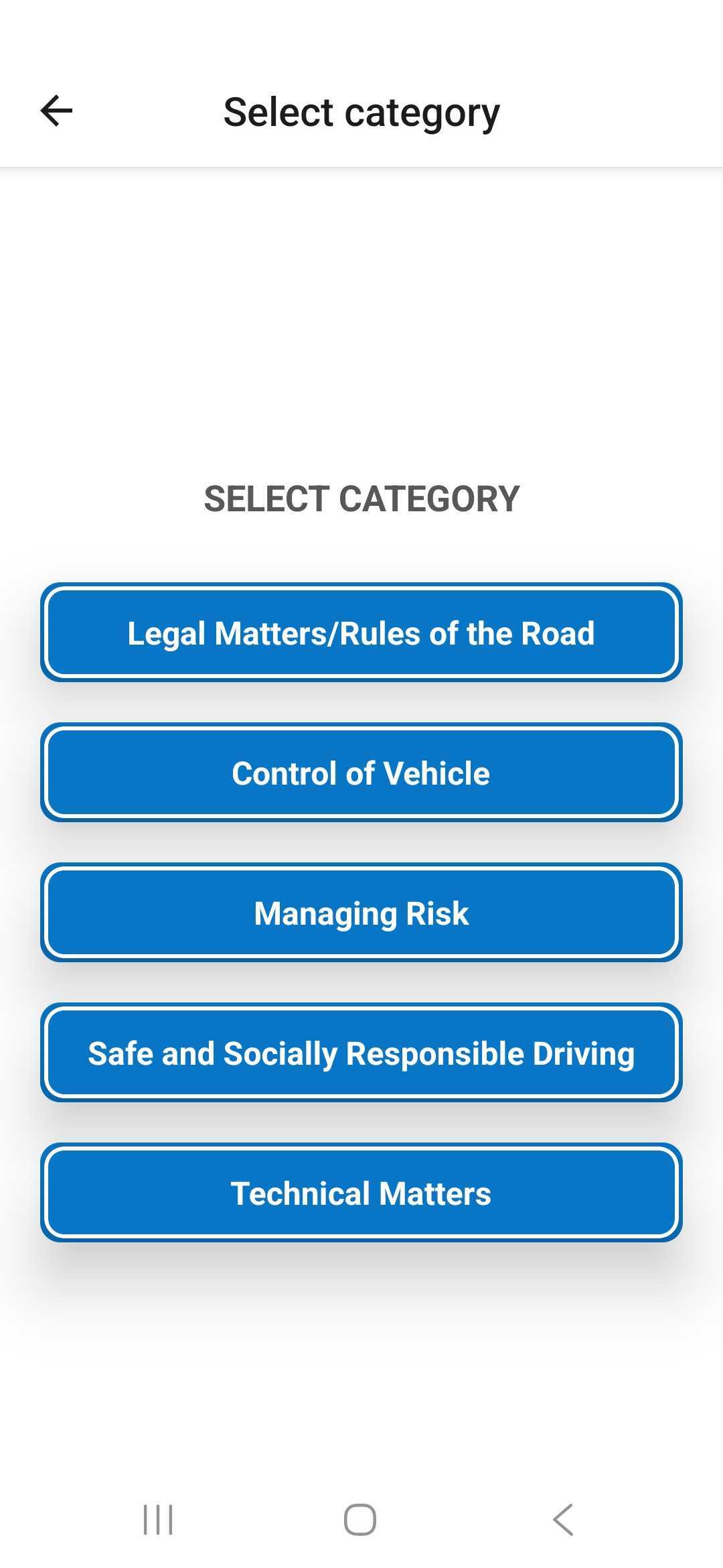 List of practice categories for the Irish Driver Theory Test